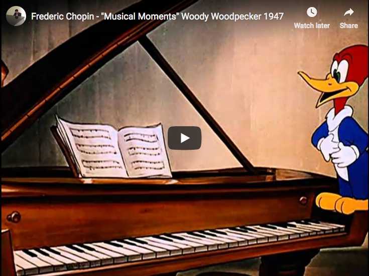 Andy Panda is playing some famous Chopin's masterpieces but Woody Woodpecker tries to steal the show