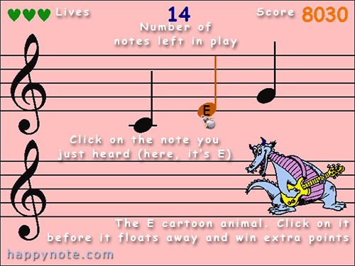 Practice ear training the fun way with music notes in treble clef and bass clef