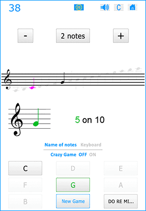 Learn to read in G (treble) and F (bass) clef with or without the help of color