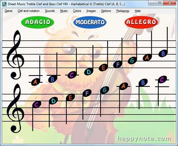 A true video game to learn to read music notes the fun way! Treble Clef and Bass Clef, Do Re Mi and A, B, C, tons of options.