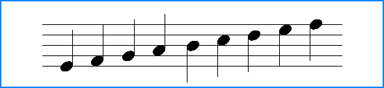 Music notes can be written on the lines and in the spaces of the staff (or stave).