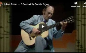 The guitarist Julian Bream performs the third movement (fuga) from Bach's Violin Sonata No 1 in G Minor