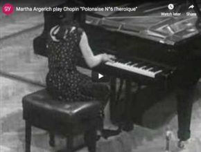 The pianist Martha Argerich is performing Chopin's Polonaise Heroic No. 6 in A-flat major