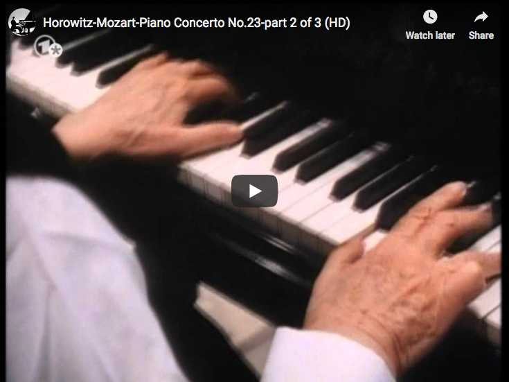 Vladimir Horowitz plays the second movement of Mozart's piano Concerto No. 23 in A major