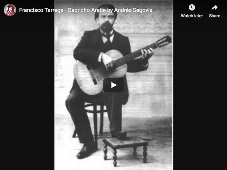 The guitarist Andrés Segovia performs Tárrega's Capricho árabe