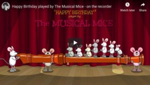 Vignette YouTube d'une animation avec dix souris et une flûte pour vous souhaiter un Joyeux anniversaire