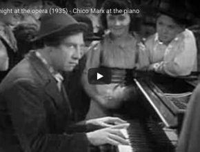Chico piano scene from A Night at the Opera, a 1935 American comedy film starring the Marx Brothers.