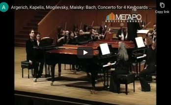 The pianists Argerich, Kapelis, Mogilevsky, Maisky, perform Bach's concerto for 4 keyboards on modern pianos