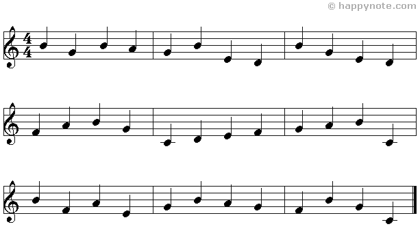 Sheet Music 7b in Treble Clef with C D E F G A B notes, B is in black
