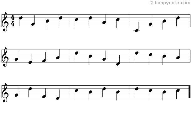 Sheet Music 9b in Treble Clef with C D E F G A B C D notes, D is in black