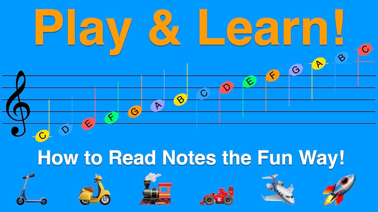 Screenshot from a fun video to learn to read music with ABC notes in the treble clef