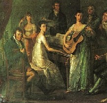 Tableau anonyme de Therese Malfatti au piano entourée de sa famille