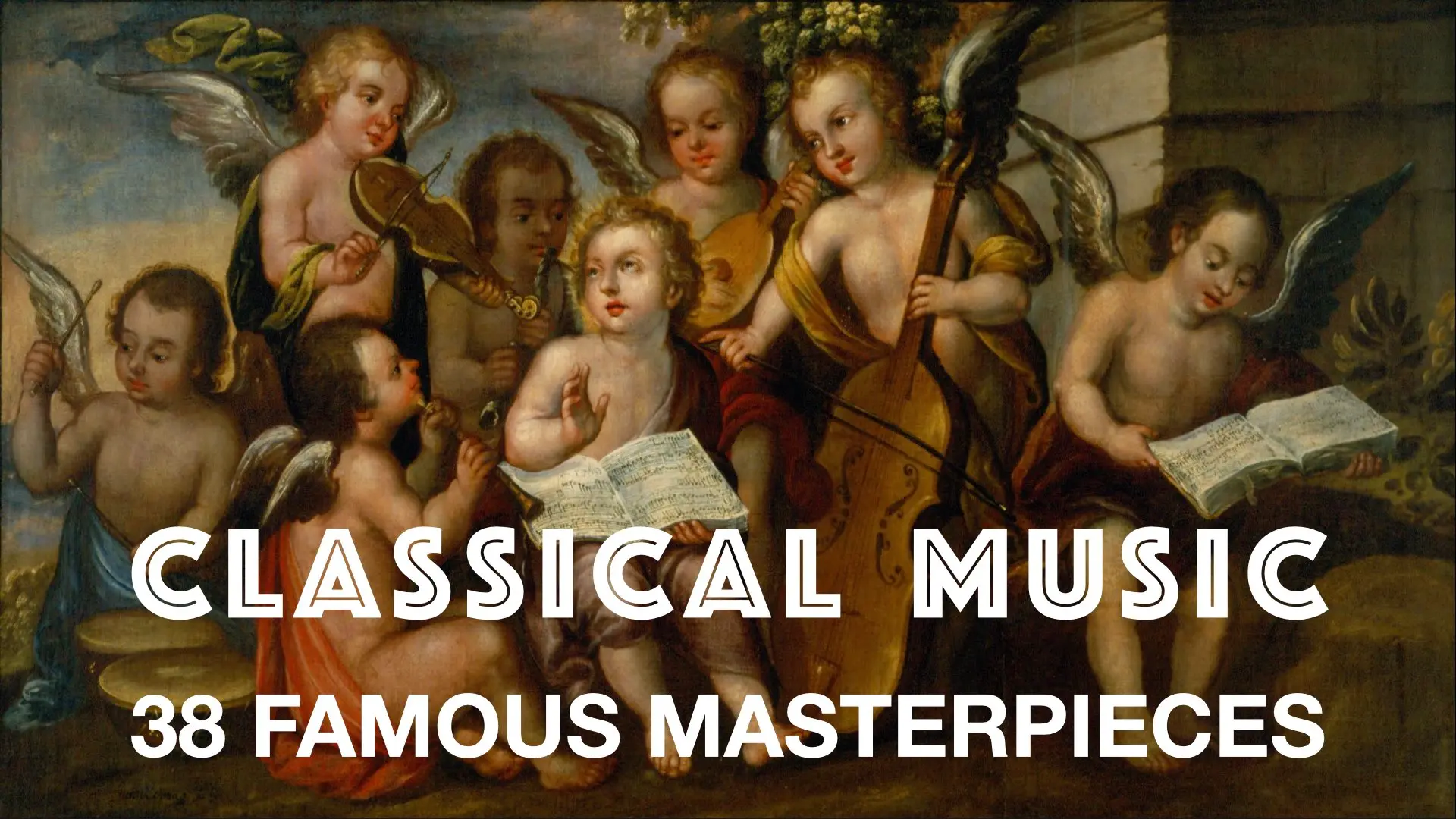 Painting of young children playing classical music