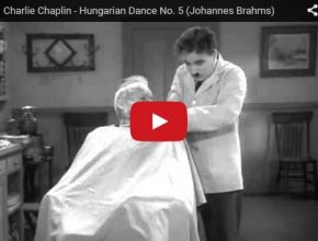 The Great Dictator, from Charlie Chaplin. Barber shop scene with Brahms music.