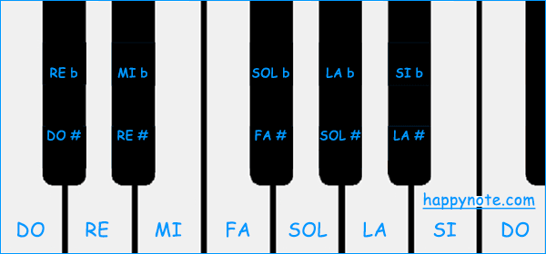 La place des tons et des demi-tons de la gamme avec les touches blanches et noires d'un clavier musical