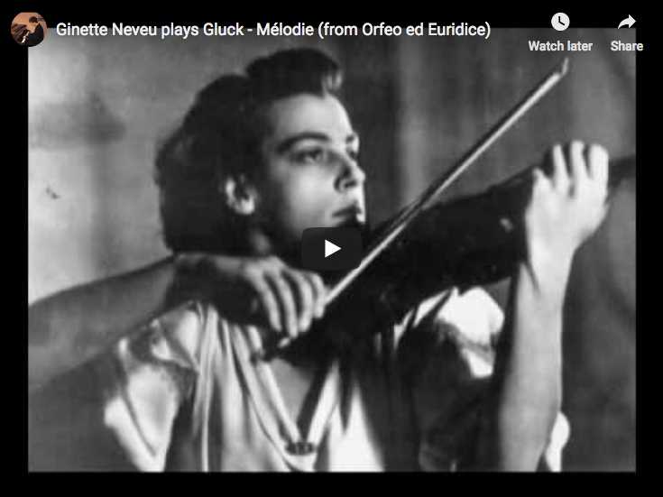 La violoniste Ginette Neveu interprète un arrangement pour piano et violon du Ballet des Ombres Heureuses de Gluck, extrait de son opéra, Orphée et Eurydice