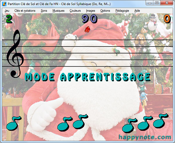 Jeu éducatif Partition Clé de Sol et Clé de Fa HN personnalisé avec une image gratuite de Noël