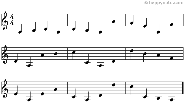 Lecture musicale 11b en Clé de Sol avec les notes A B C D E F G A B C D, le A est en noir.