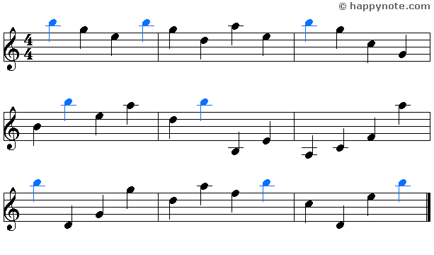 Lecture musicale 16a en Clé de Sol avec les notes A B C D E F G A B C D E F G A B, le B est en couleur.