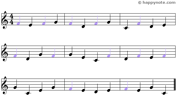 Lecture musicale 5a en Clé de Sol avec les notes C D E F G, le F est en couleur.
