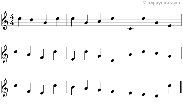 Lecture musicale 8b en Clé de Sol avec les notes C D E F G A B C, le C est en noir.