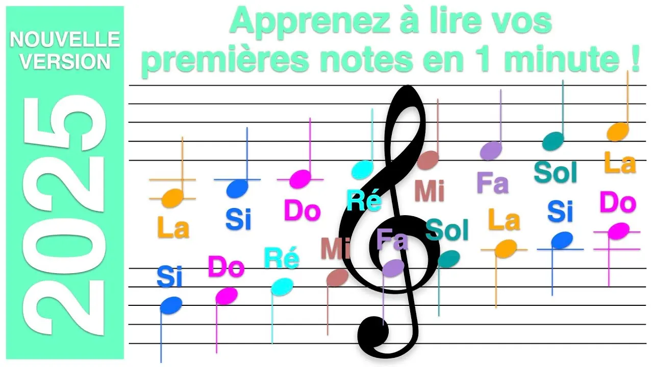 Miniature YT : 17 notes avec son et couleur pour apprendre à lire les notes en clé de sol (Do Ré Mi).